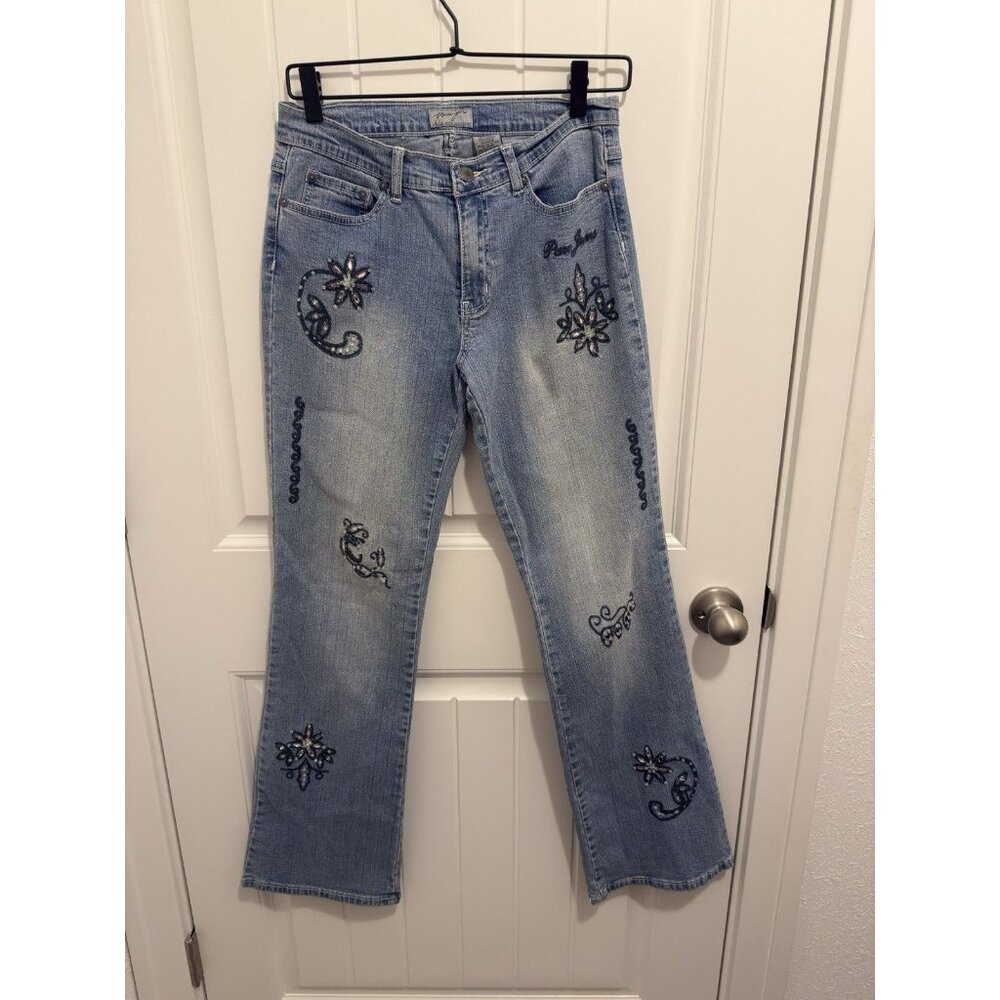Paco Jeans Womens Size 9 Blue Embroidered Rhinestone Y2K‎ Denim Bootcut Jeans
